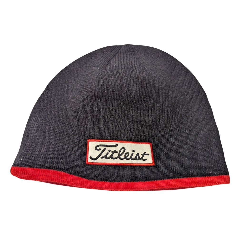 Titleist Knit Beanie Hat Black Red White Logo Golf Fall Winter Cozy Outerwear